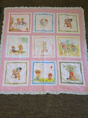 Pink Vintage Patchwork Baby Quilt with Little Lovables